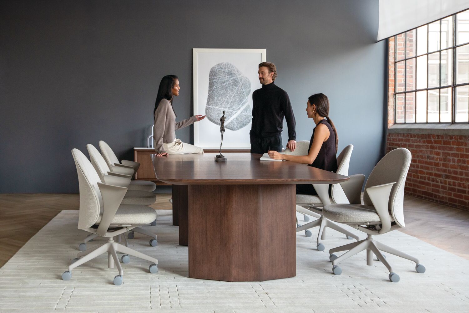 Professionals building a working relationship in a bright, modern office